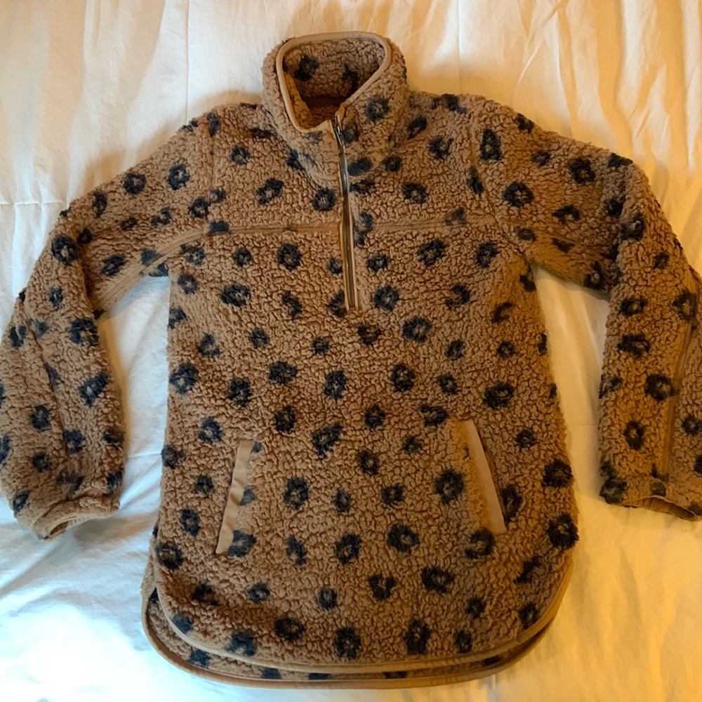 Abercrombie & Fitch Soft A&F Collection Leopard Print Fleece 1/4 zip Pullover